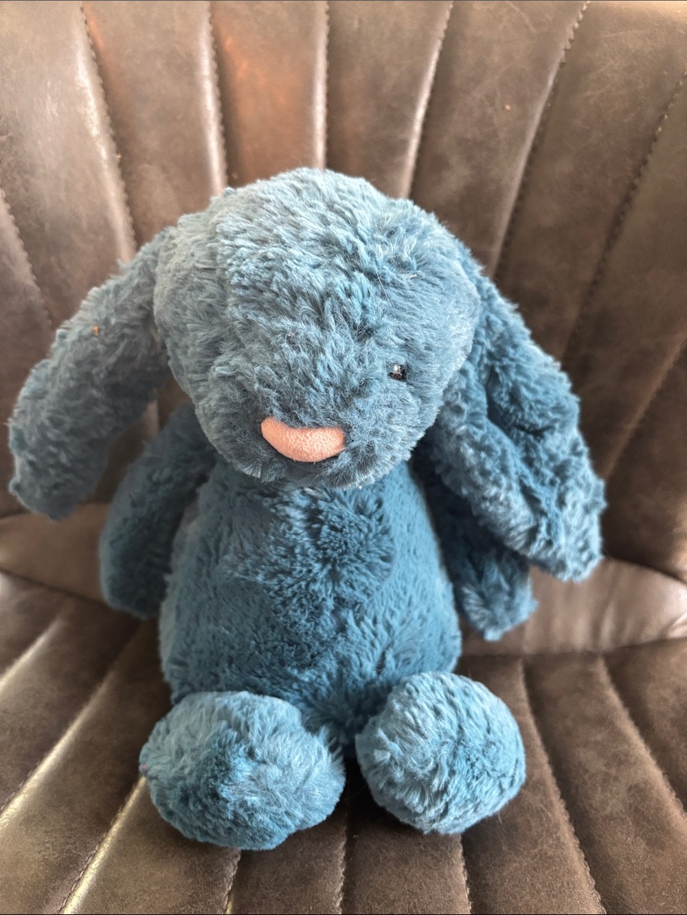 Jellycat Teal Blue Plush Bunny with Pink Nose